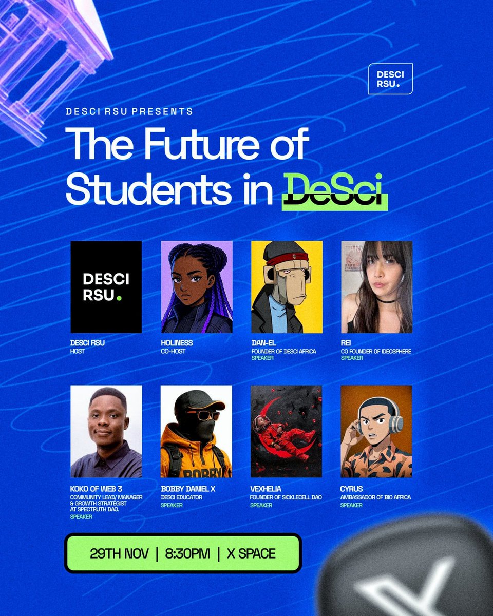 bobbydaniel_'s tweet image. GM DeSci folks

I&apos;ll be speaking on the topic: &quot;The Future of Students in DeSci&quot; at the end of this month.

Stay tuned guys 😎