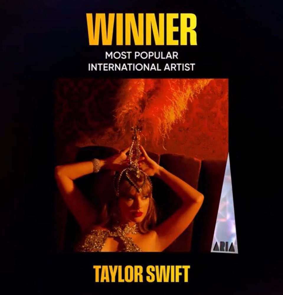 SwiftPL's tweet image. Taylor wygrała w kategorii „Most Popular International Artist” na ARIAs!