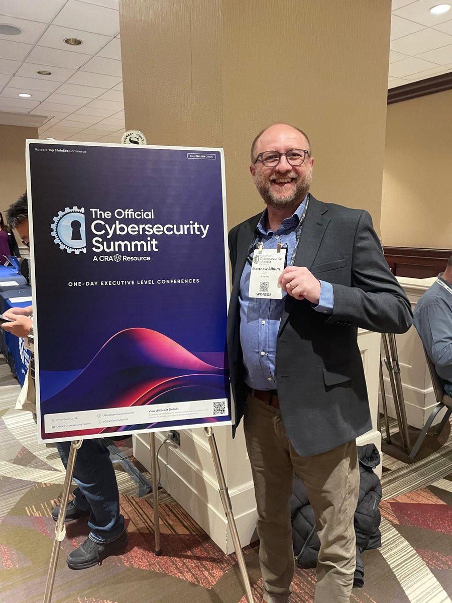 CalComsoftware's tweet image. Our CEO, Matthew Album, representing CalCom at The Cybersecurity Summit today. Key message from the panels: AI-Automated Attacks are accelerating, and continuous, automated remediation is now essential. #CyberSecurity #ServerHardening