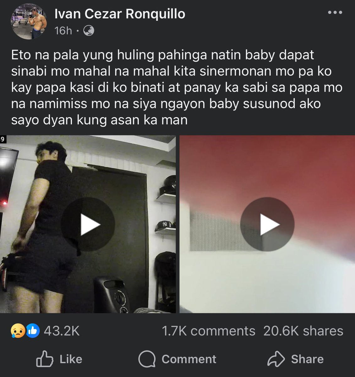 mykiru's tweet photo. Days after Gina Lima’s death, ex-boyfriend Ivan Cezar Ronquillo was found dead in his condo unit.

Kagabi, nag-post pa si Ivan sa Facebook ng mga huling moments nila ni Gina.

Nag-sorry naman ang kaibigan ni Gina na si Valentine Rosales for wrongfully accusing Ivan. https://t.co/ECvrqAS1N4