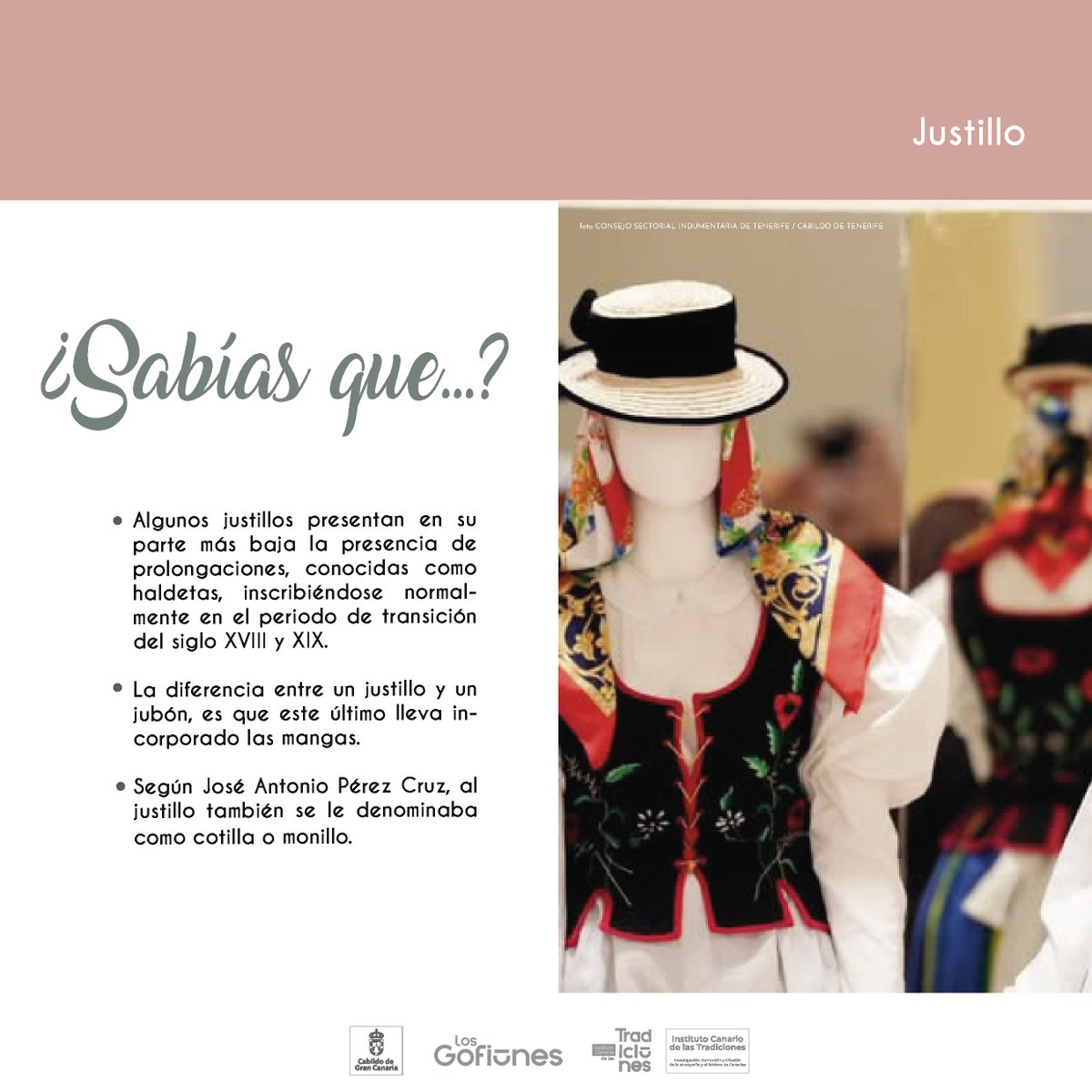 Hoy conoceremos una prenda básica de la mujer dentro de los periodos comprendidos entre el siglo XVIII y transición, el justillo.
#ictradiciones #islascanarias #eljustillo #prendastradicionales #patrimoniotextil <a href="/LosGofiones/">Los Gofiones</a>  <a href="/GranCanariaCab/">Cabildo Gran Canaria</a>