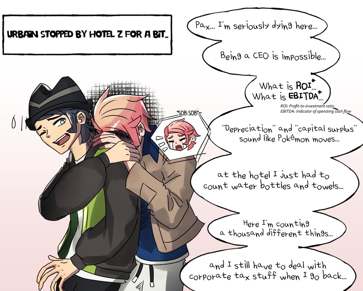 KeebitMIX's tweet image. **Spoiler Warning — set after the ZA ending**

Urbain stopped by Hotel Z for a bit...

#Paxton #Urbain #キョウヤ #ガイ #공준 #가이 #PLZA #pkmnプラス #PokemonLegendsZA