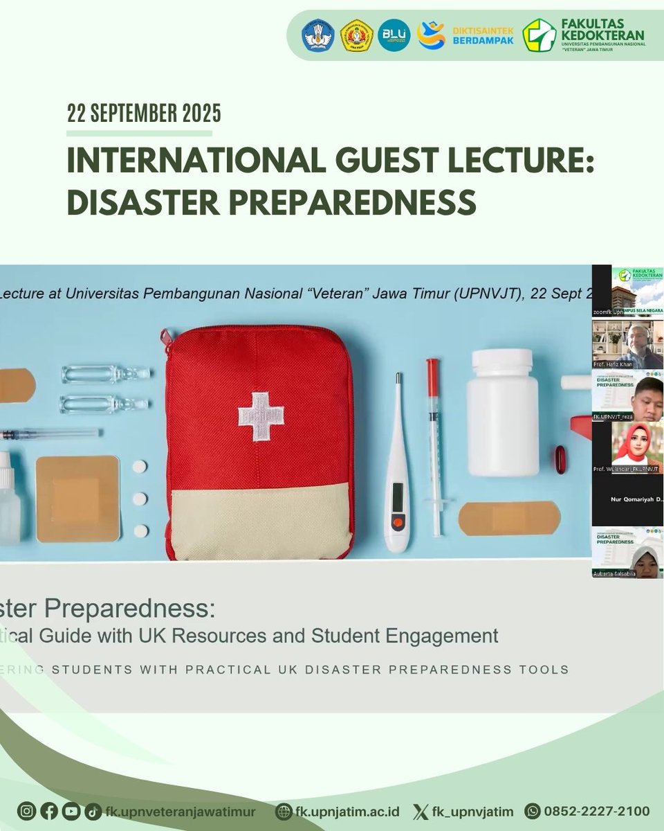 fk_upnvjatim's tweet image. An international guest lecture by Faculty of  Medicine UPNVJT featuring Prof. Hafiz TA Khan, M.Sc., Ph.D from the University of West London  focusing on the critical topic of Disaster Preparedness.

#fkupnjatim     #guestlecture