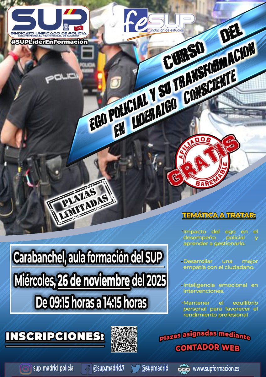supmadrid's tweet image. ¿Listo para cerrar el año creciendo profesionalmente?

Abierto el plazo para el Curso del Ego Policial y Liderazgo Consciente. ¡No te quedes sin tu plaza! Potencia tu liderazgo para un 2026 con más #Formación y mejores herramientas #SupLíderEnFormacíon

⤵️ supformacion.es/cursos-presenc…