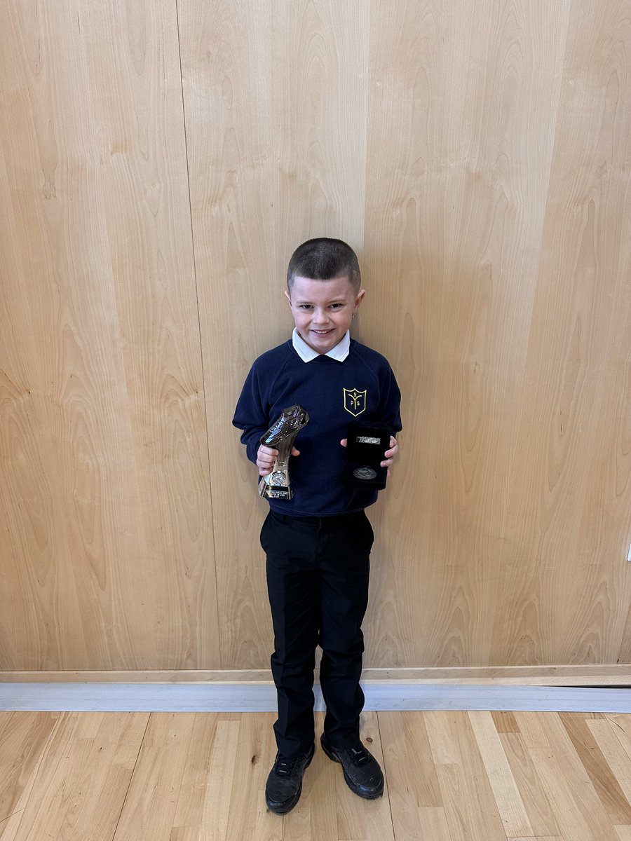 Trophy and medal for football - well done