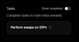 A new bonus task is now live in Xeet Tournament for <a href="/IOPn_io/">IOPn</a> , which is: Perform swaps on IOPn.

If you haven’t completed it yet, make sure to do it. It takes up to 24 hours for this task to be verified.

Based on available information, token for IOPn is called $OPN.