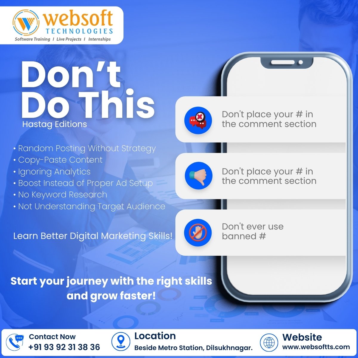 websoftts's tweet image. Don’t Do This — Learn Better Digital Marketing Skills!
At Websoft Technologies, we help you avoid these mistakes and master the right strategies with real-time training + internship support.
#WebsoftTechnologies #DigitalMarketingTraining #DigitalMarketingMistakes