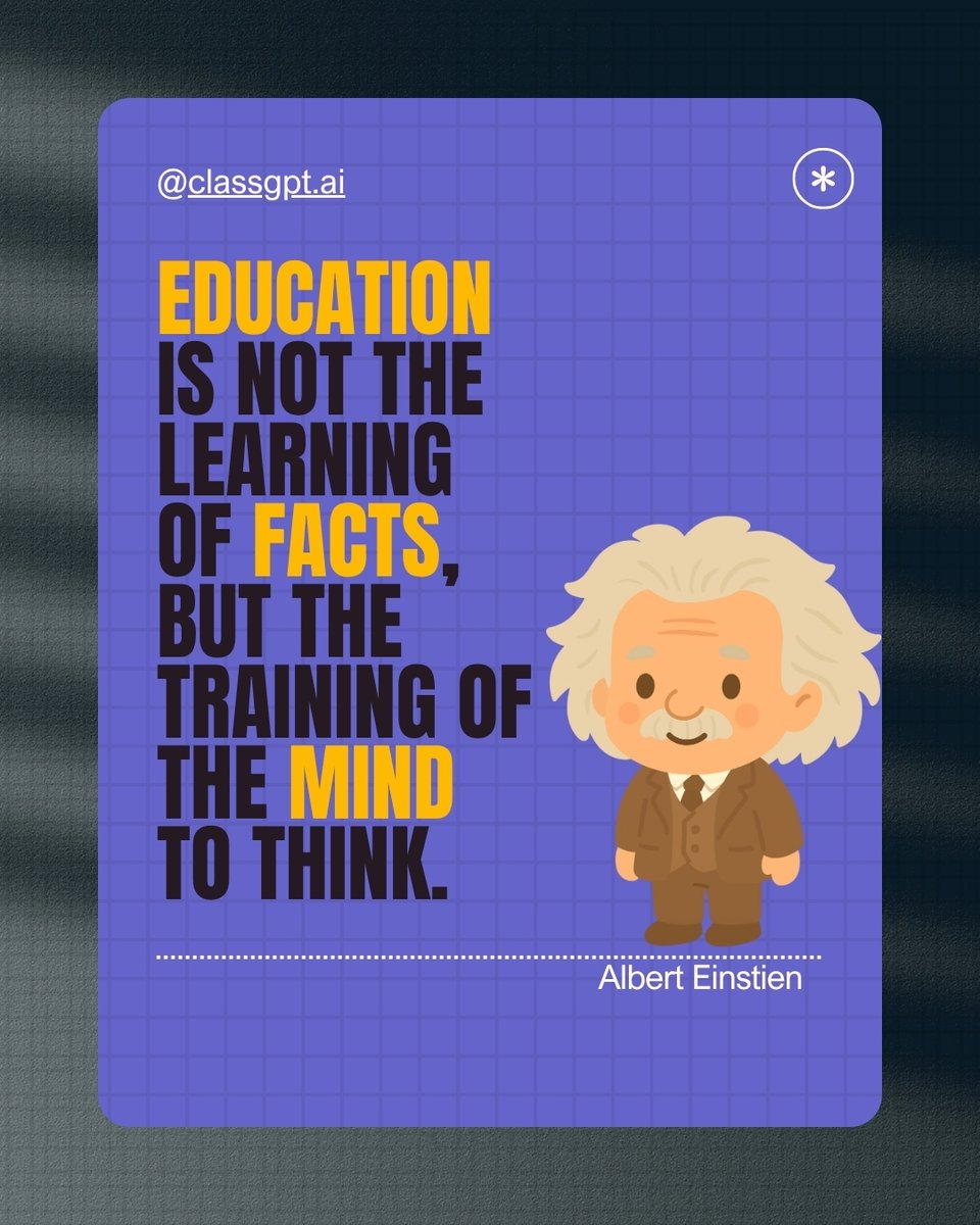 classgpt_ai's tweet image. Facts fade. Understanding lasts.

ClassGPT is built to help students think, not just memorize.

#SmartLearning #ClassGPT #AIforStudents #StudySmarter 
#DigitalEducation #StudyMotivation #EducationQuotes #EdTech