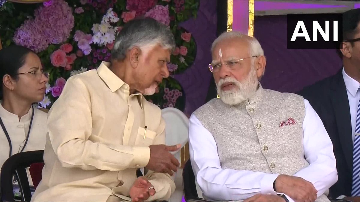 ANI's tweet image. Prime Minister Narendra Modi, Andhra Pradesh CM N Chandrababu Naidu, former Indian cricketer Sachin Tendulkar, actress Aishwarya Rai Bachchan, Union Ministers Ram Mohan Naidu Kinjarapu, G Kishan Reddy and others attend the birth centenary celebrations of Sri Sathya Sai Baba in…