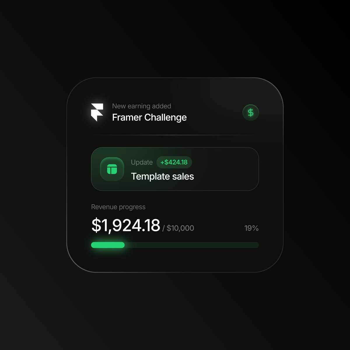 krutikmaru_18's tweet image. #FramerChallenge 28th September 2025
Earned $424.18 with Framer template sales

💵 $1,924/$10,000

📊19% completed
