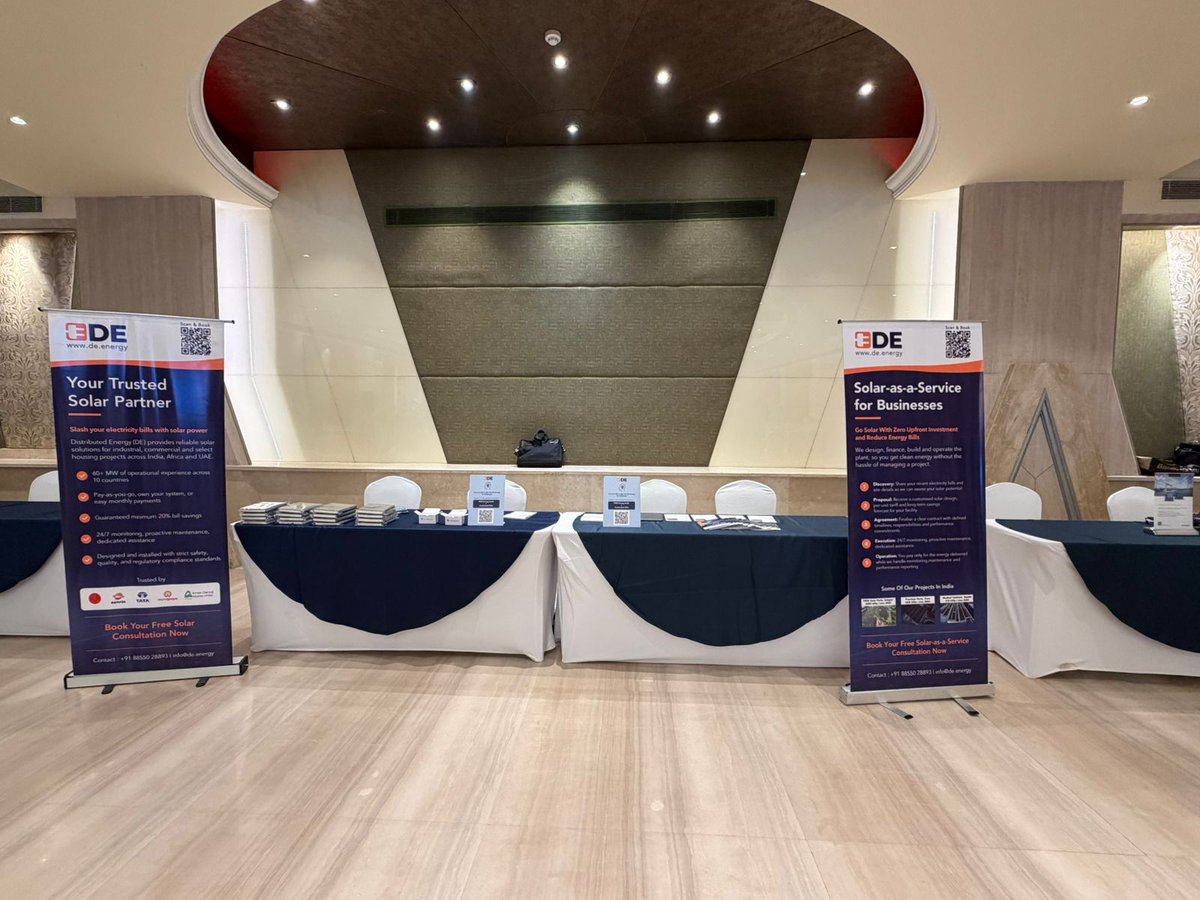 DE_dot_Energy's tweet photo. Day 1 at the SEEM Awards & Conclave started on a high note ⚡
Our team and booth are all set to meet energy managers, plant heads, and business owners exploring ways to reduce energy costs through solar.
#SEEM #SolarForBusiness #IndustrialSolar #CleanEnergy #DistributedEnergy https://t.co/7NDv4uJpLz