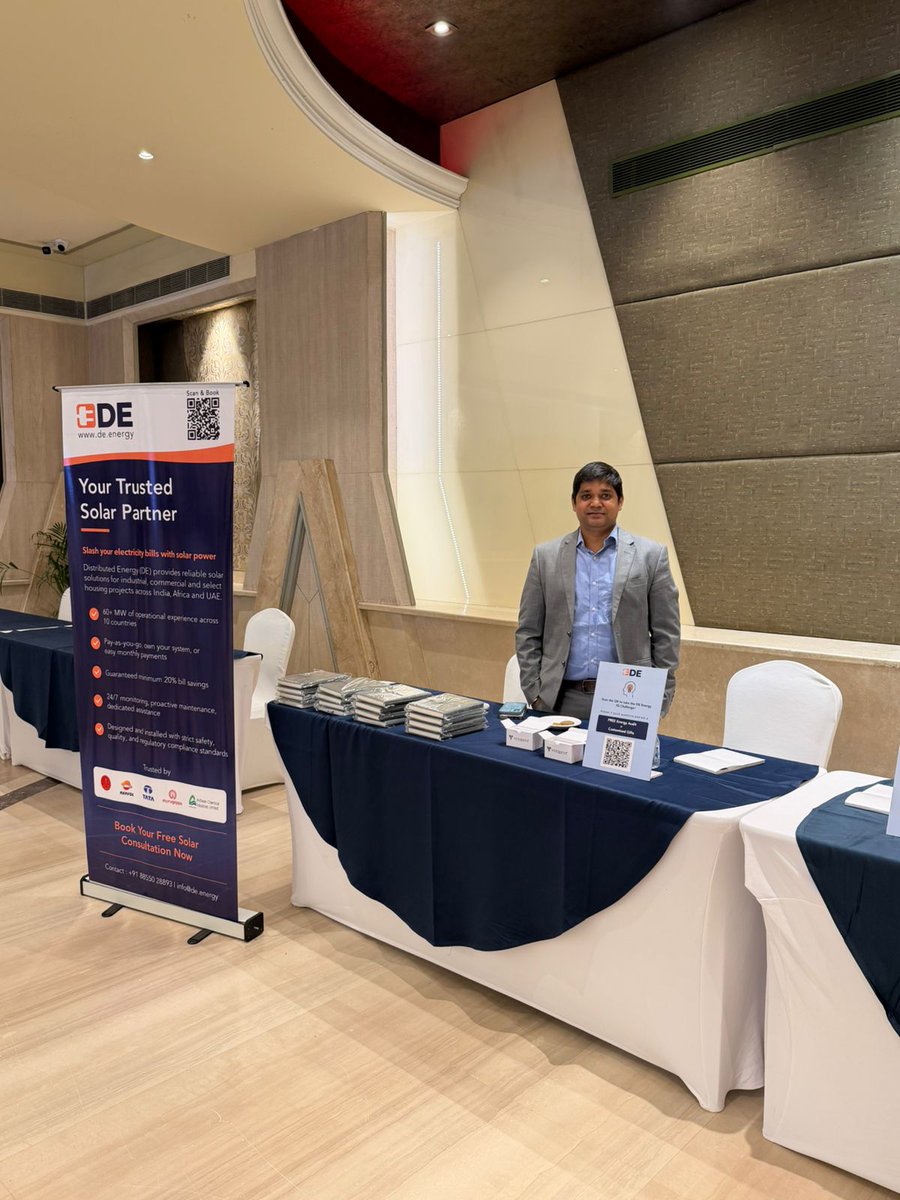 DE_dot_Energy's tweet photo. Day 1 at the SEEM Awards & Conclave started on a high note ⚡
Our team and booth are all set to meet energy managers, plant heads, and business owners exploring ways to reduce energy costs through solar.
#SEEM #SolarForBusiness #IndustrialSolar #CleanEnergy #DistributedEnergy https://t.co/7NDv4uJpLz