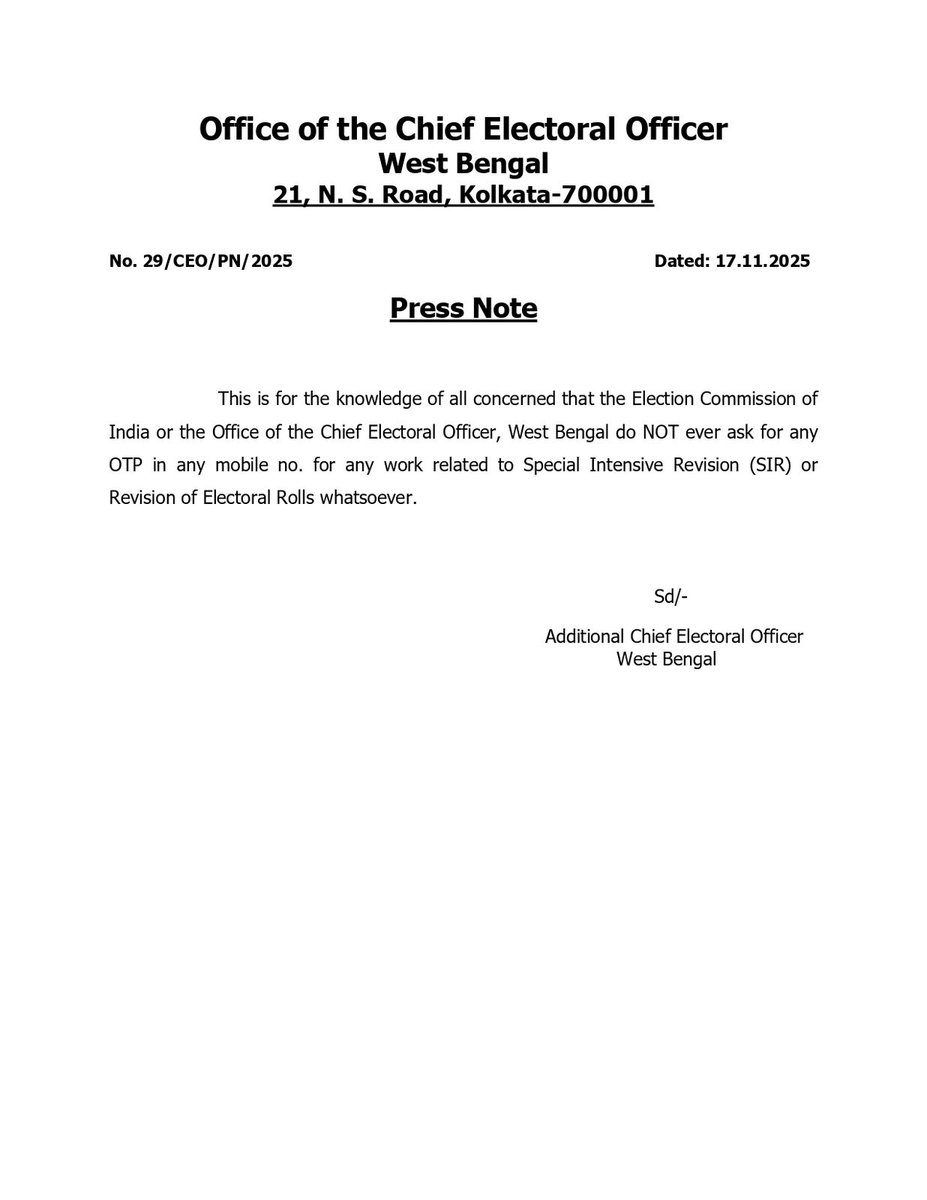SIR Scam In West Bengal ! Election Commission Issues Warning Amid Fraudsters Asking OTP For Verification