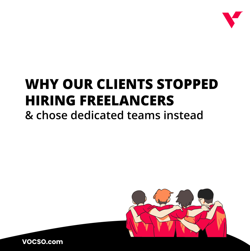 vocso's tweet image. Many teams start with freelancers — until the project grows.

Then comes the chaos: missed context, inconsistent quality, constant rework. ⚠️

Freelancers deliver tasks. Dedicated teams deliver momentum.

That’s why clients choose dedicated teams. 🚀

#VOCSO #SoftwareEngineering