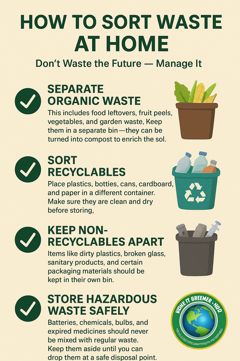 KajockTheodore's tweet image. By sorting your waste, you’re not just cleaning your home you’re protecting our future.
Every small action counts. Start today. 🌍💚

#SupportOurCause
#FundTheFight
#PartnerForChange
#ImpactInvestment
#EnvironmentalFactors
#ClimateActionNow