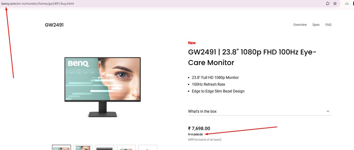 subham2010's tweet photo. @amazonIN @BenQIndia 

If the manufacturer’s MRP is ₹11,000, then on what basis is Amazon India listing the product above the MRP? This cannot be dismissed as a technical glitch. It is a deliberate act of manipulation and a clear attempt to deceive customers. https://t.co/8l5cdVlZIy