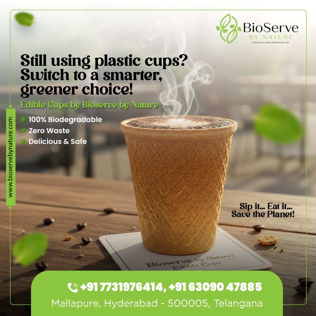 Bioserve_Nature's tweet image. Edible Cups by Bioserve by Nature
✔ 100% Biodegradable
✔ Zero Waste
✔ Delicious &amp;amp; Safe
Sip it. Eat it. Save the planet — one cup at a time. 🌍
📞 +91 7731976414 | +91 63090 47885
🌐 bioservebynature.com
#EcoFriendly #Biodegradable #ZeroWaste #SustainableLiving