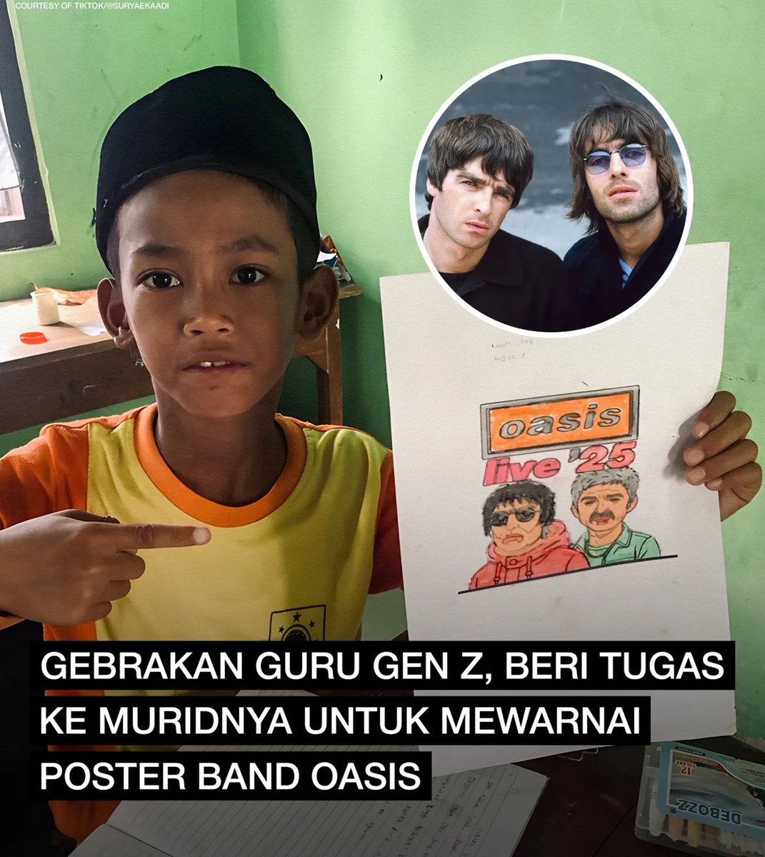 MalsaMJ's tweet image. You’ve got to see this @liamgallagher @oasis This is from Indonesia a teacher asked their students to make an Oasis poster for a class project. It’s incredible. Just shows how much they love your music. Hopefully you’ll keep the tour going next year and make a stop in Indonesia