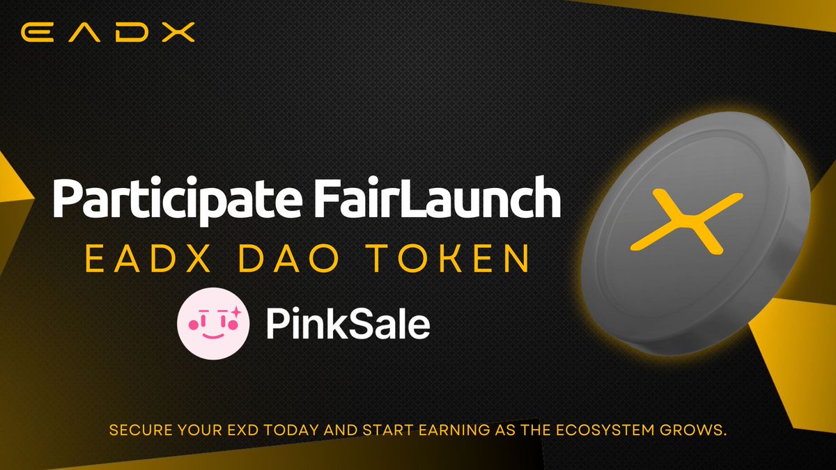 eadxofficial's tweet photo. 🚀 The EXD FairLaunch Is LIVE — Less Than 2 Days Left

Time is running out — the EXD FairLaunch on PinkSale is entering its final hours, and this is your last real chance to secure EXD before the automatic DEX listing.

EXD is the tokenized equity + governance of the entire EADX Ecosystem:
CEX, DEX, blockchain, marketplace, mobile app, and all upcoming platforms.
One token. All utilities. Full exposure to ecosystem growth.

⏳ Why you must act now:
• Less than 48 hours remaining
• FairLaunch = no fixed price
• Early participants secure the strongest entry
• After DEX listing, the price tends to rise significantly
• You may not see this opportunity again

The ecosystem is already operating globally — and EXD is the core asset that will receive revenue distribution as new modules go live.

👉 Participate on PinkSale:
https://t.co/krqblTyTvB

⚡ Secure your EXD today — before the window closes.

#EADX #EXD #FairLaunch #Crypto #DAO #Blockchain #PinkSale #Ecosystem