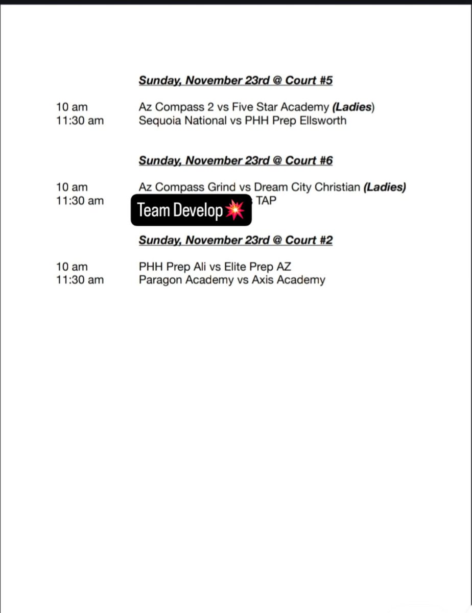 ll2_tt's tweet image. Grind Session #1  COACH&apos;S
Arizona Athletic Grounds
Friday 3pm vs 
Elite Prep(Az) 
(Court #6)
Saturday 2pm 
vs Paragom Academy 
(Court #5)
5pm vs Abc Prep (Red) 
(Court #2)
Sunday 1130am
vs Tap (Court #6)
#TeamDevelop #DNAPREP