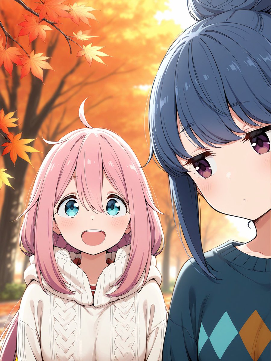 bias_jizo's tweet image. ゆるキャン△って基本冬のアニメのせいか、どうしても真冬の服装になっちゃうので秋ベースのイラストちょいむず
#ゆるキャン #各務原なでしこ #志摩リン #AIイラスト