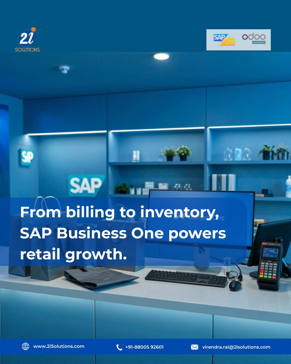 2iSolutions_'s tweet image. From billing to inventory, SAP Business One powers retail growth.
Deliver seamless shopping experiences and smarter store operations.
#SAPPartner #SAPConsulting #SAPImplementation #SAPBusinessOne #ERPforRetail #SAPIndia #BusinessAutomation #DigitalTransformation #TechInnovation