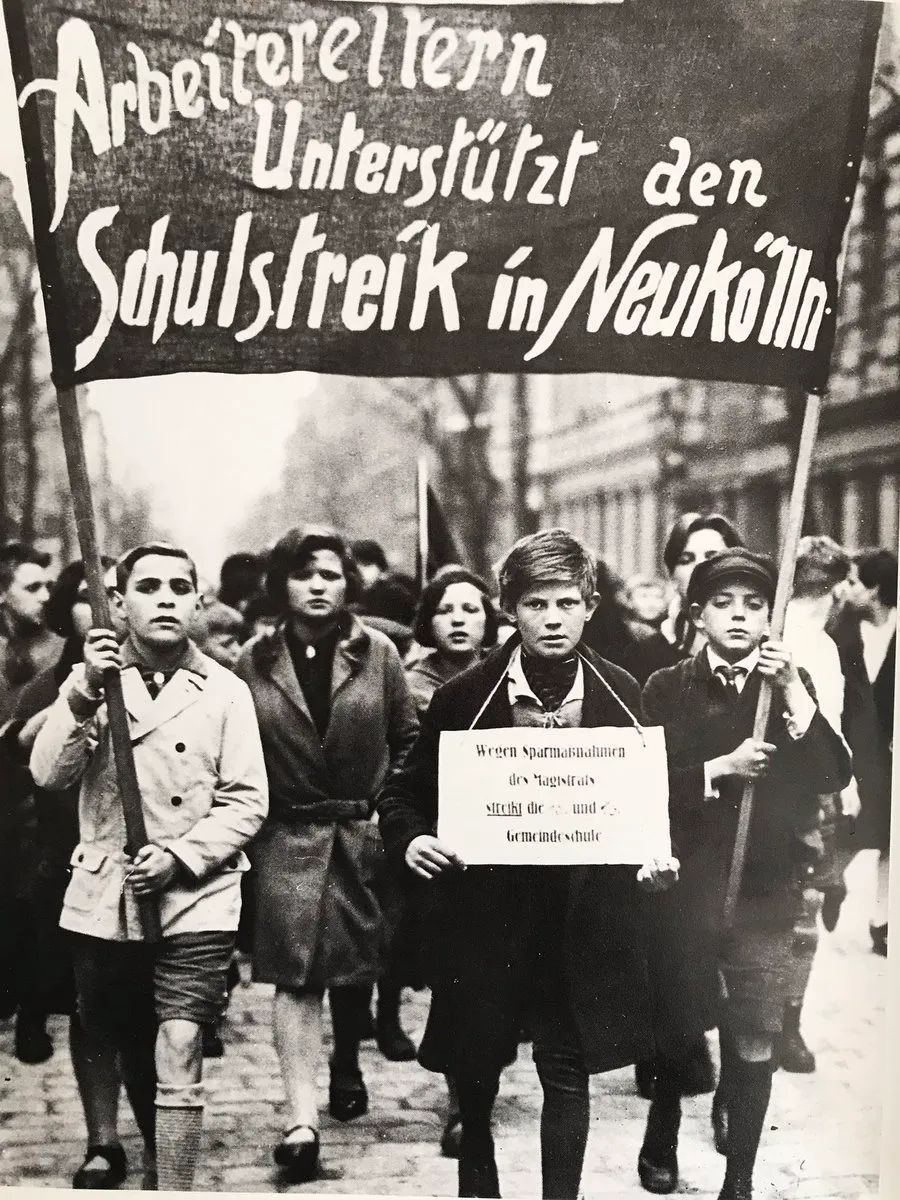 Pupils protesting against school budget cuts, calling on parents to do the same. Berlin, 1930.