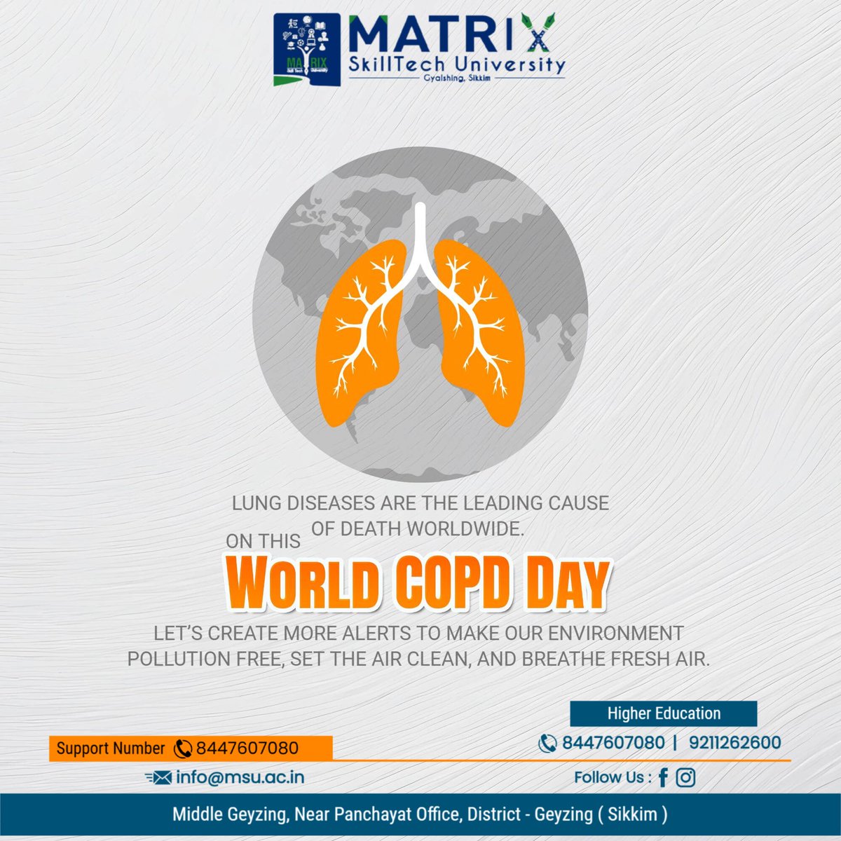 university19447's tweet image. “Matrix SkillTech University observes World COPD Day to raise awareness about Chronic Obstructive Pulmonary Disease and the importance of early detection and healthy living.&quot;
#WorldCOPDDay #MatrixSkillTechUniversity #MSU #COPDAwareness #RespiratoryHealth #BreatheHealthy #Health