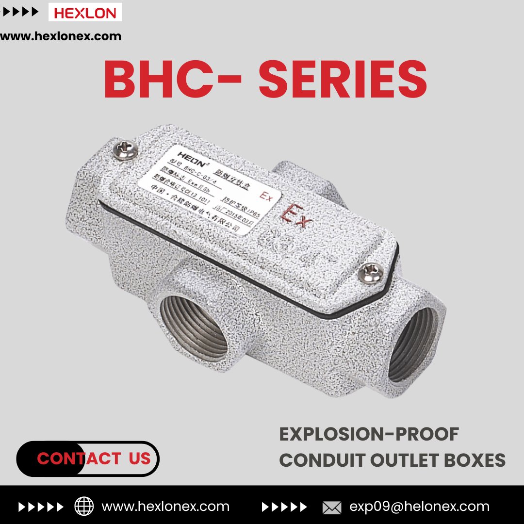 Hexlon88's tweet image. 🚀 BHC-Series Ex-Proof Outlet Boxes by HEXLON
✅ China Ex (GB) Certified
✅ Zones 1,2,20,21,22
✅ Aluminum alloy | IP65
✅ 8 types available
✅ Custom threads (G/M/NPT)
🔗Link:hexlonex.com/product_catego…
#ExplosionProof #HEXLON #HazardousArea #IndustrialSafety