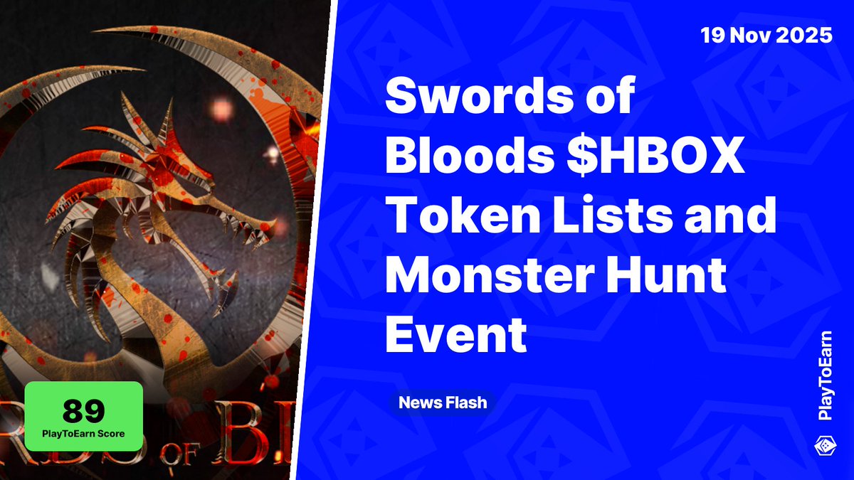 PlayToEarn's tweet image. Swords of Blood&apos;s $HBOX Token Lists on Coinstore Tomorrow 📰

PlayToEarn Score: 89 📈

@SwordsofBlood_&apos;s new $HBOX token will serve as the main utility &amp;amp; governance for the game. Use it for entering PvP tournaments, buying NFT gear, and staking for rewards

Read more 🧵