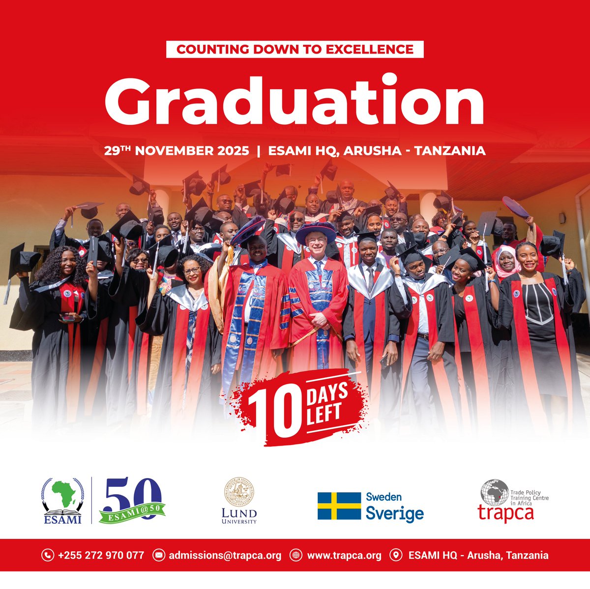 esami_trapca's tweet photo. 🎓 Graduation: 29 Nov 2025!

@ESAMI_trapca celebrates the rise of Africa’s next trade experts - graduates ready to lead, negotiate, and elevate Africa’s place in global trade. 🌍✨

#TRAPCA #Graduation #TradeExperts 

@ESAMI_INSTITUTE @lunduniversity @Sida @SweinEthiopia https://t.co/V8KN48SDz1