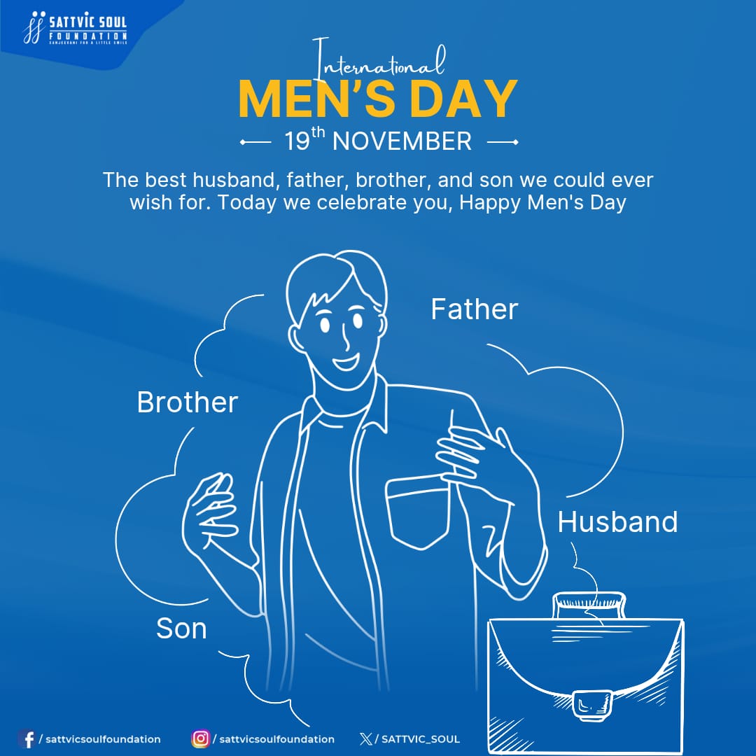 Men give, build, protect, sacrifice  yet their struggles are the least acknowledged.
This International Men’s Day,👱‍♂️ let’s honour the men who hold society together. 💙
#InternationalMensDay #MenToo
