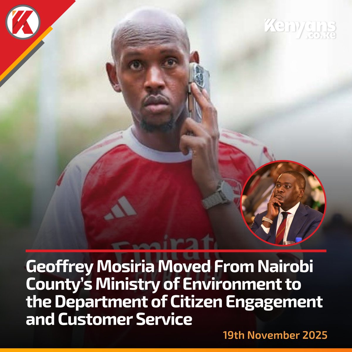 Kenyans's tweet image. Geoffrey Mosiria moved from Nairobi County’s Ministry of Environment