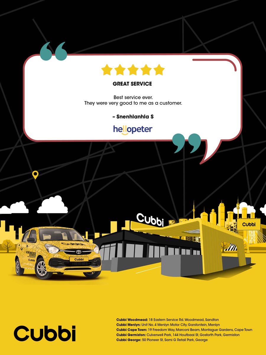 Nothing beats a solid 5-star review! 🌟

Quick service, friendly vibes and zero hassle, that’s how we do things at Cubbi. 

Shoutout to our amazing customers for the love!

#Cubbi #CubbiCars #CubbiTestimonials