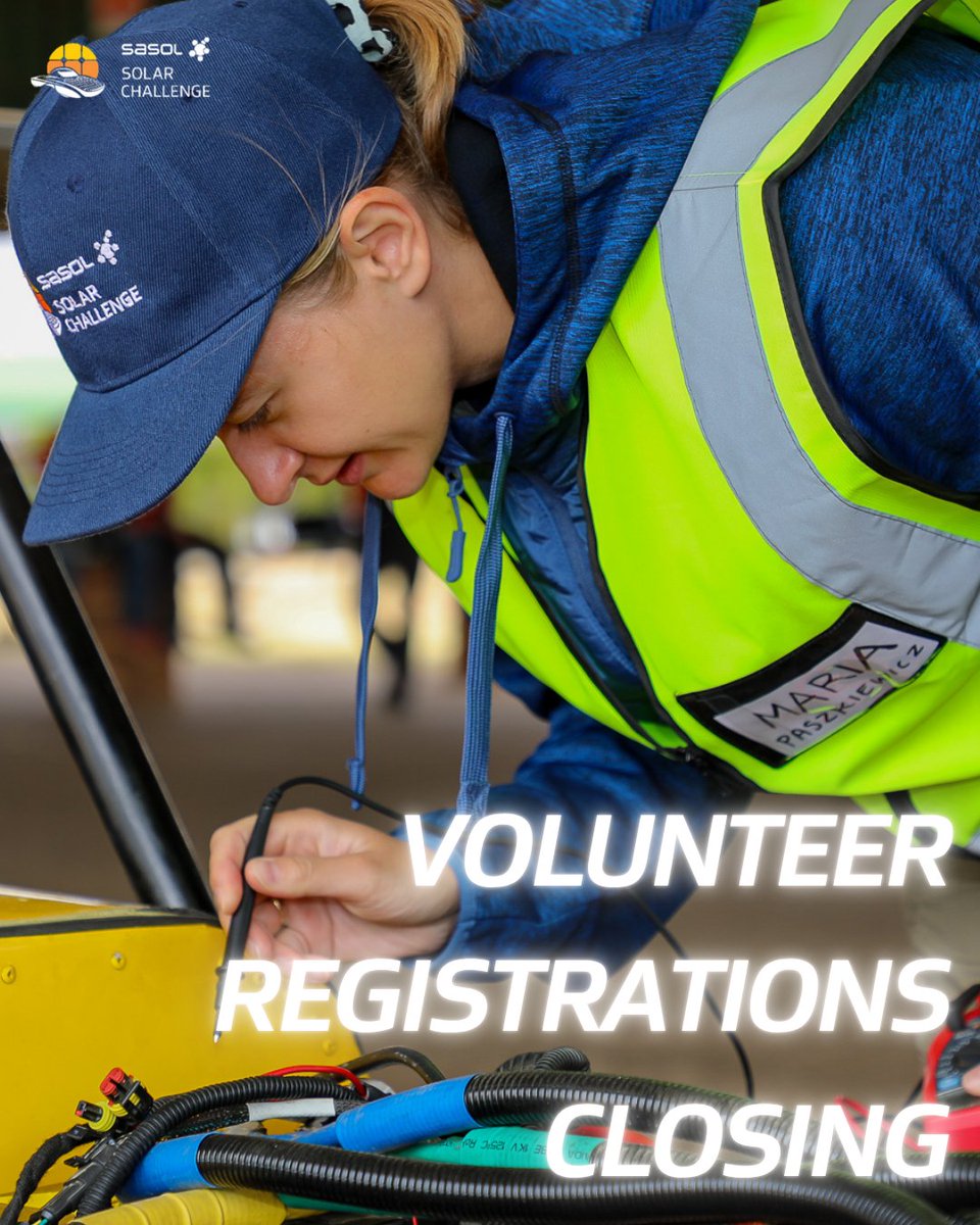 Solar_Challenge's tweet image. Don't miss your chance to be part of history at the 2026 #SasolSolarChallenge! Our volunteer applications are closing on 25 November 2025 — this is your final chance to join the most #Extreme #SolarCar Challenge in the world! Apply here: solarchallenge.org.za/volunteer @SasolSA