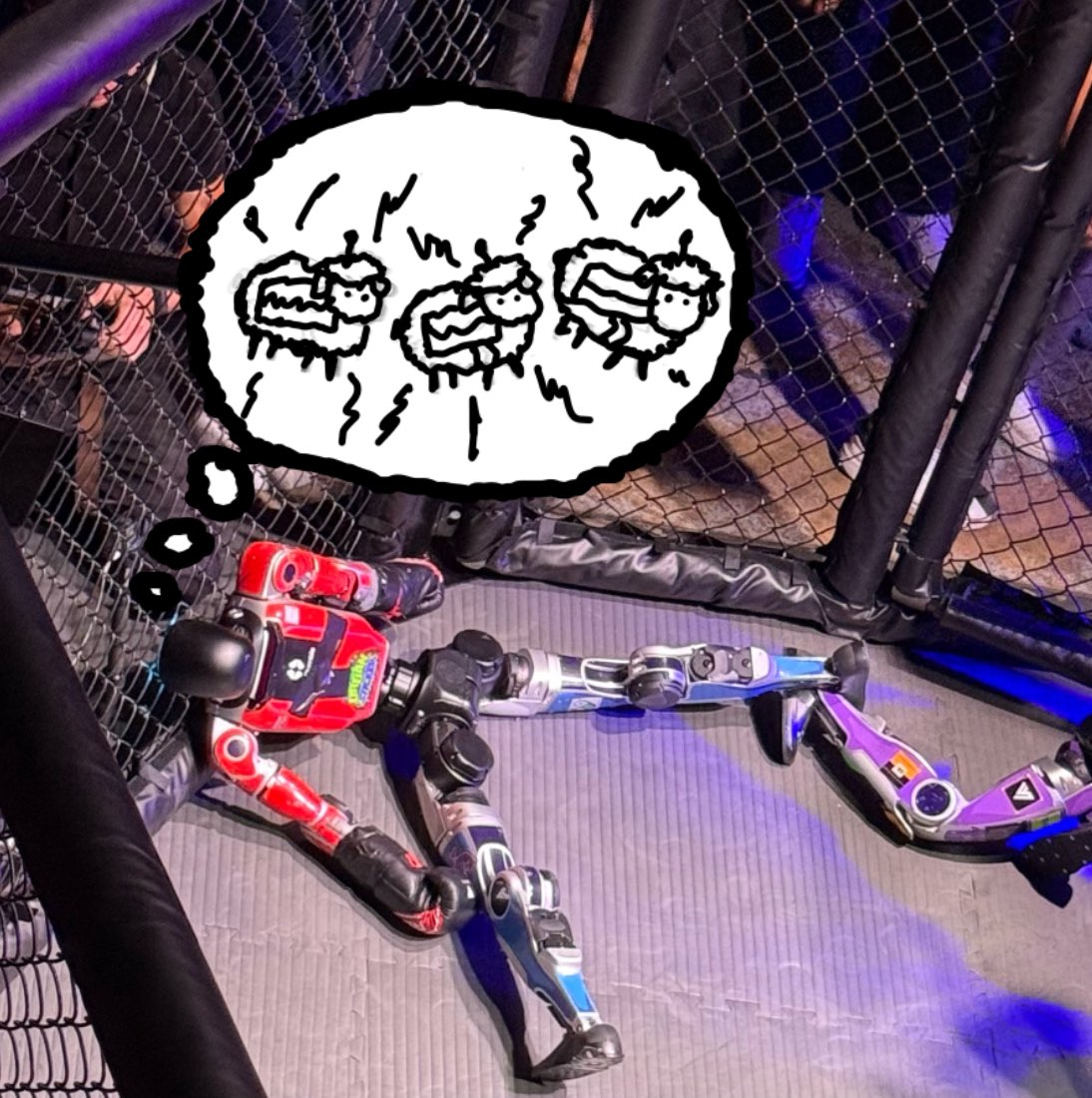 robswc's tweet image. Had a really awesome night watching robots fight in Austin! Incredible event by @REKrobot 🔥

(Obligatory doodle and edit)