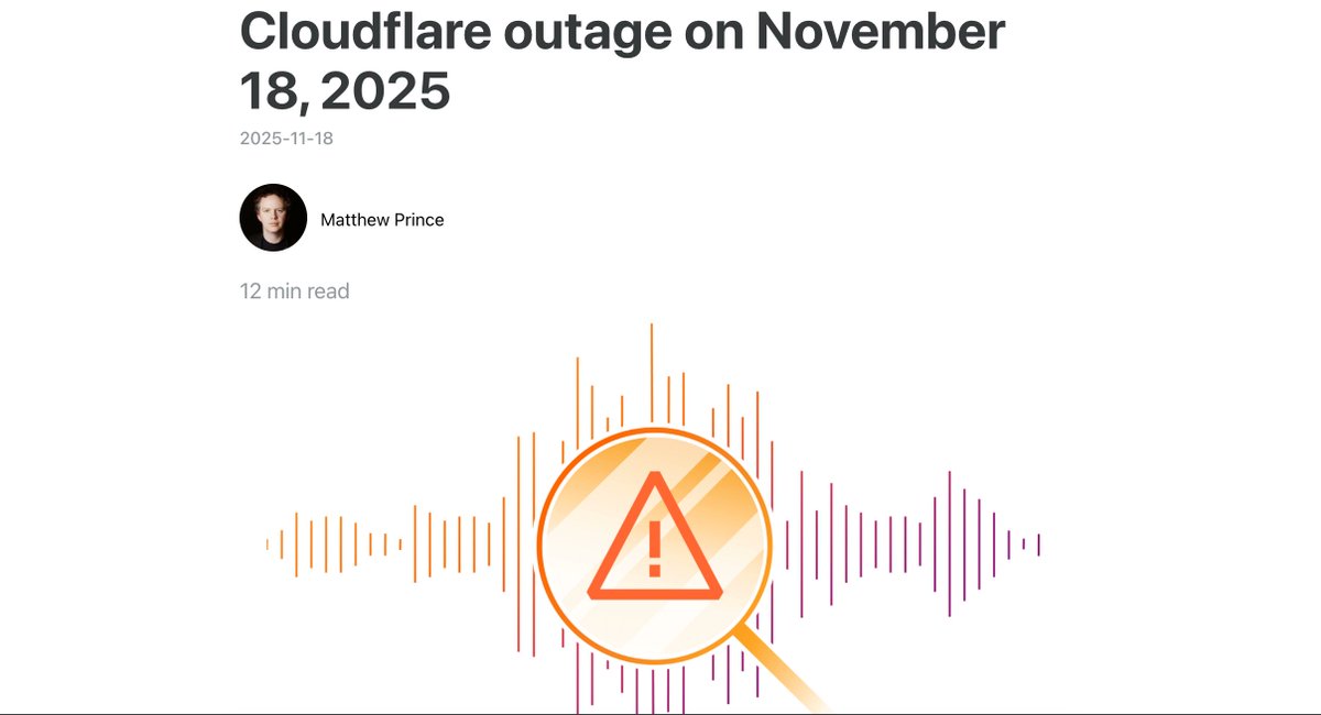 trakinenglish's tweet image. Cloudflare went down on 18th November and took half the internet with it.

ChatGPT, X, Perplexity, and many services stopped working. 

Be honest… what were you doing when the internet stopped working?