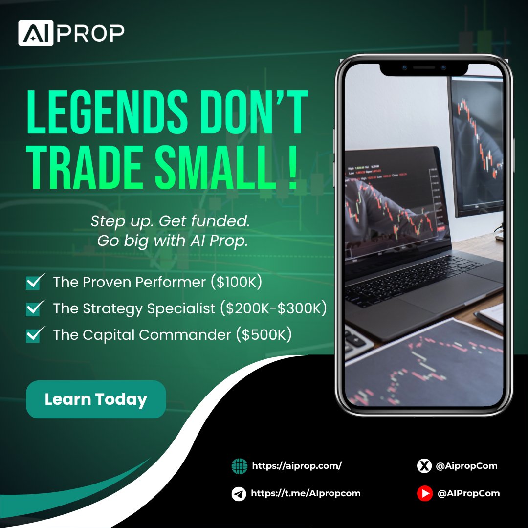 AipropCom's tweet image. 🚀 Ready to prove you’re not just another trader?

The $100K-$500K AI Prop Challenge is where skill meets scale.

High capital. High standards. Higher rewards.

🎯 Step into the arena! 

#AIProp #ProTrader #FundedChallenge #PropFirm #SmartTrader