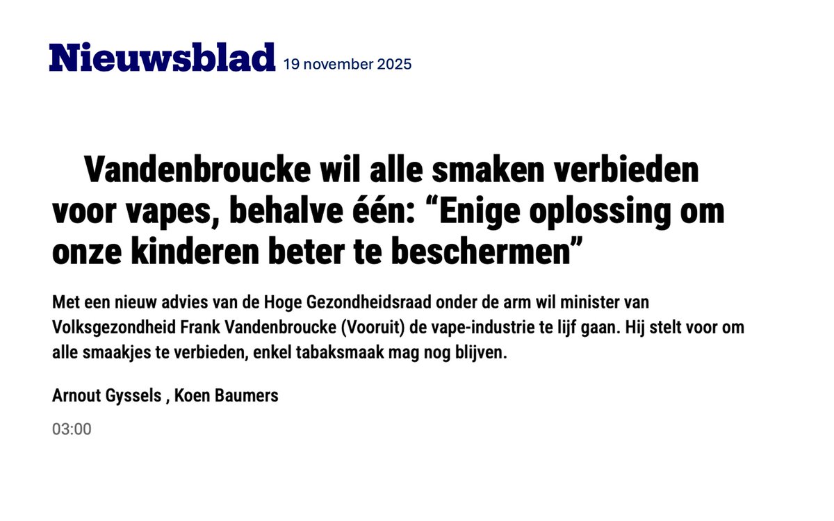 FilipLardon's tweet image. Alle smaken verbieden voor #vapes, behalve één: “Enige oplossing om onze kinderen beter te beschermen” @Nieuwsblad_be  nieuwsblad.be/binnenland/van…