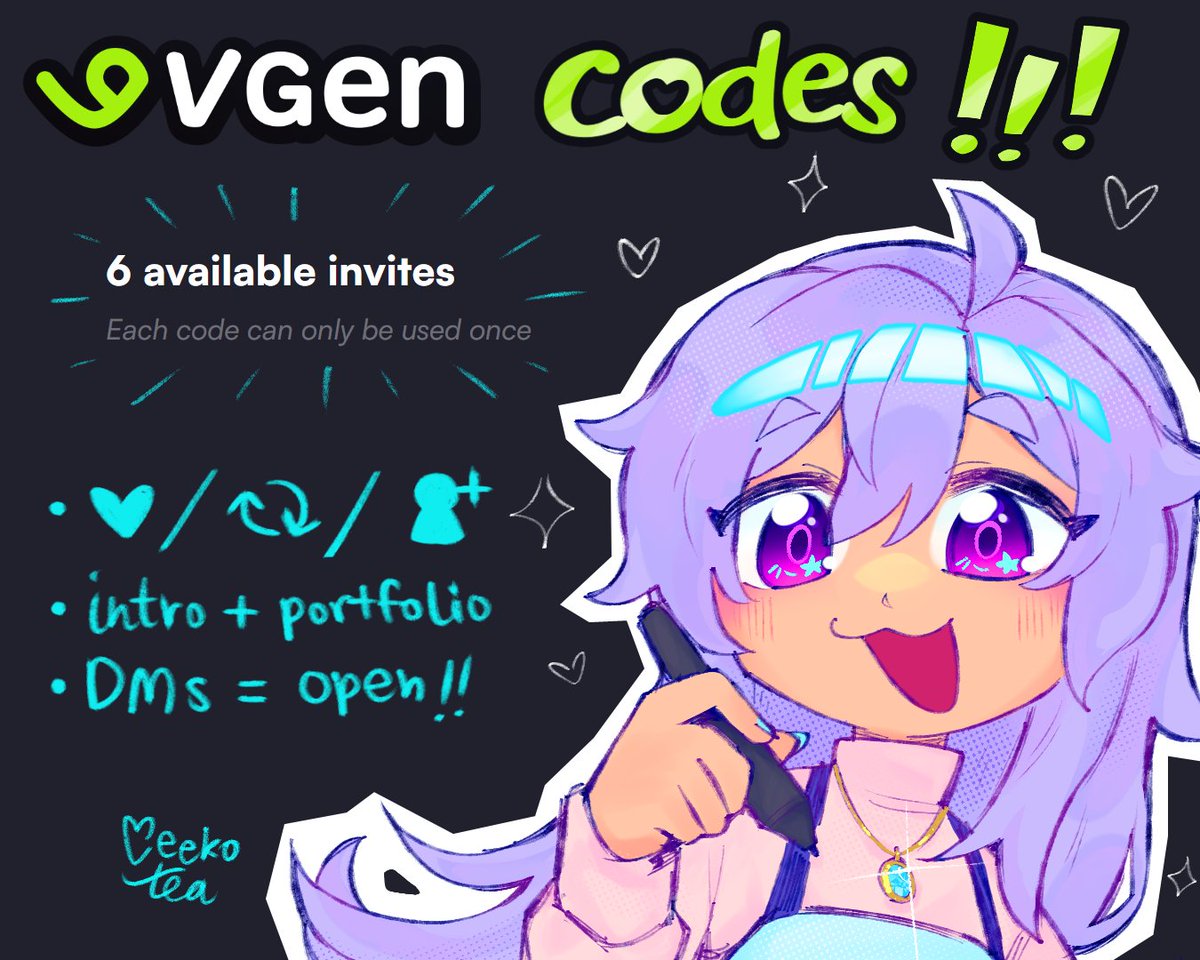 veekotea's tweet image. 💫 hi artists + designers!! i&apos;m looking for wonderful people to give vgen codes to!!! 💕

✦ like + rt (+ follows appreciated!)
✦ reply with an introduction + portfolio of work
✦ make sure your dms are open!!!

#VGenCodeGiveaway #VGenCode