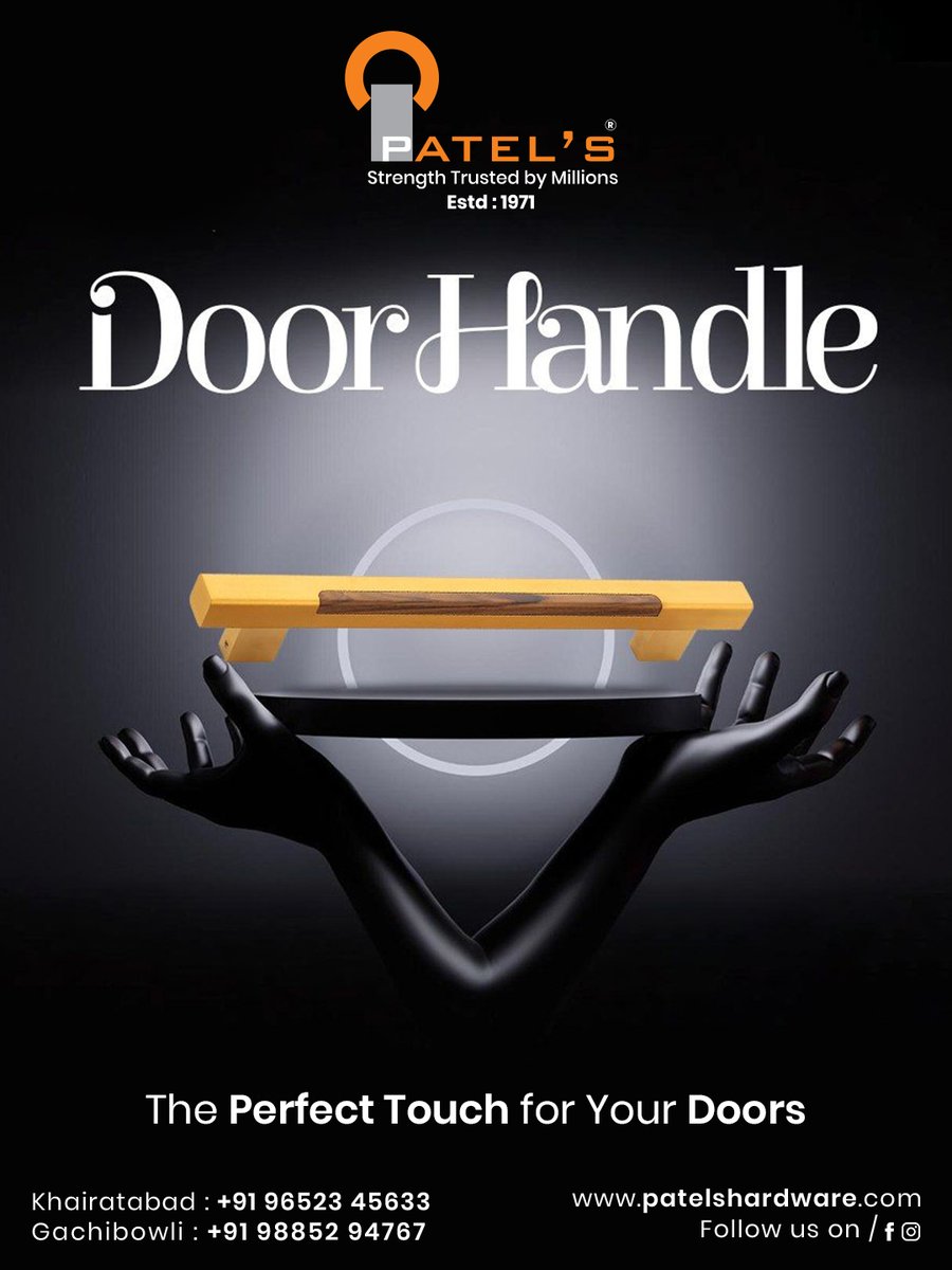 Patelshardware's tweet image. Elevate your space with premium designer door handles crafted for durability, style, and a flawless finish. Patel’s Hardware brings the perfect touch your doors deserve — elegance that lasts.
 Visit our website: patelshardware.com
#patelshardware #doorhandle #homedecorindia