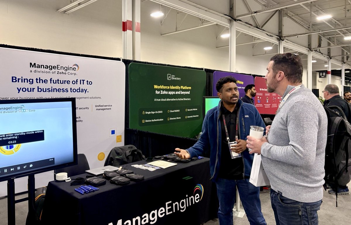 manageengine's tweet image. We’re at #Zoholics and absolutely love the energy! ⚡️Stop by the ManageEngine booth to chat with our experts and discover how our AI-powered IT management solutions help you manage and secure your business.