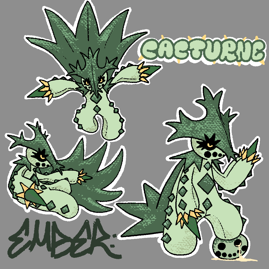 boilgocs's tweet photo. Sick of male Cacturne besmirching their name, one Cacturne began hunting her brethren.
Based on the awesome deviant pokemon concept, had to do one of my goat.
#deviantpokemon
#fakemon
#pokemon https://t.co/jsqKdmjow5