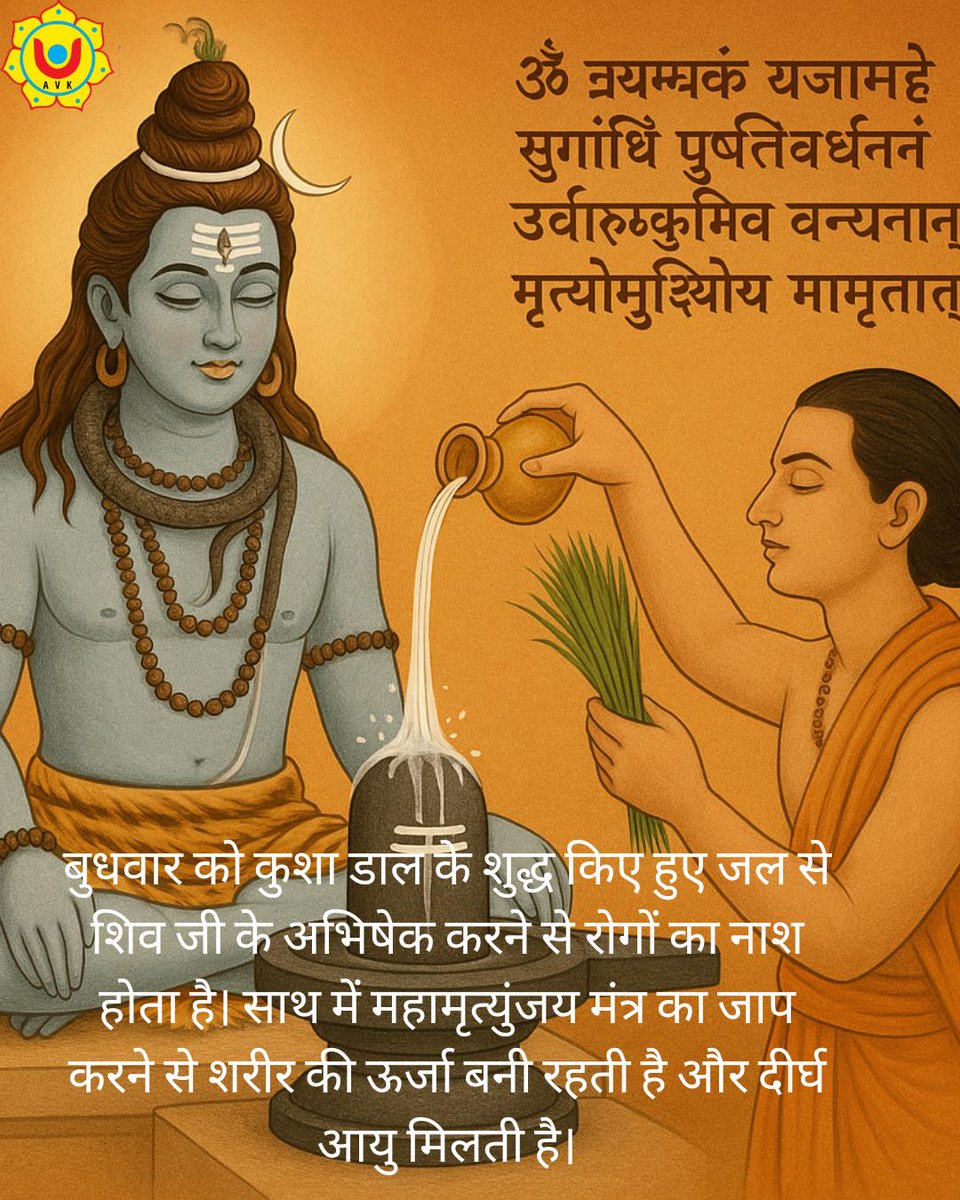 AVK_MANISH's tweet image. बुधवार का दिव्य उपाय 🔱

शिवलिंग पर कुशा युक्त जल चढ़ाएँ और महामृत्युंजय मंत्र का जाप करें।स्वास्थ्य, शक्ति और लंबी आयु—सब शिव की कृपा से प्राप्त होता है।
#Mahadev #ShivAbhishek #MahamrityunjayaMantra #ShivBhakti #HarHarMahadev #BudhwarUpay #AstroTips #Shivling #DivineEnergy