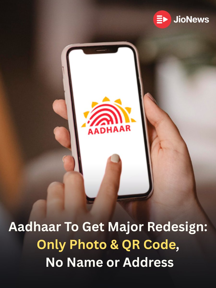 JioNews's tweet image. Aadhaar cards are set to undergo a major overhaul starting December 2025. The redesigned card will feature only the holder’s photo and a QR code, removing details like name, address, and Aadhaar number.

The move aims to boost privacy, prevent misuse, and align with the Aadhaar…