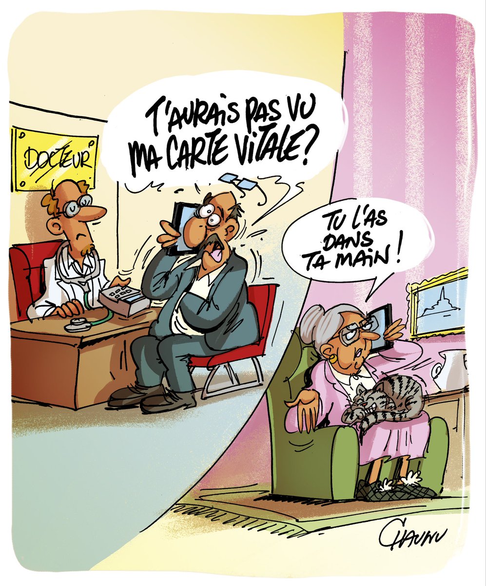 ✏️ dessin du jour pour @ouestfrance l’arrivée de la carte Vitale sur smartphone #cartevitale #actu #dessindepresse