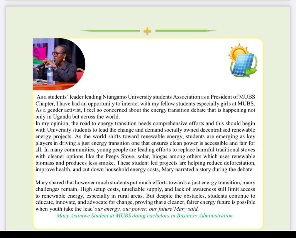 CERAIUg's tweet image. 💡What do students say about energy transition,how does it look &amp;amp; how they envision a future free from fossil fuels. Is renewables the answer🔆? Through our university debates we create platform for students to discuss &amp;amp; share opinions. Read 📸
#JustTransition #RenewableEnergy