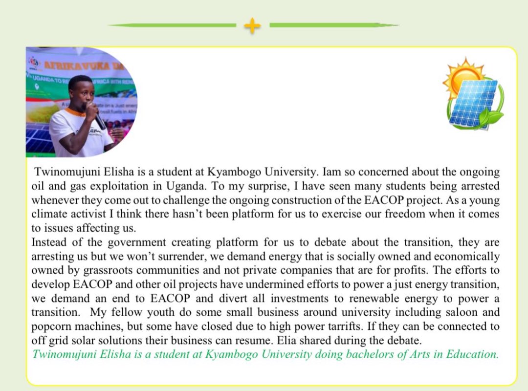 CERAIUg's tweet image. 💡What do students say about energy transition,how does it look &amp;amp; how they envision a future free from fossil fuels. Is renewables the answer🔆? Through our university debates we create platform for students to discuss &amp;amp; share opinions. Read 📸
#JustTransition #RenewableEnergy