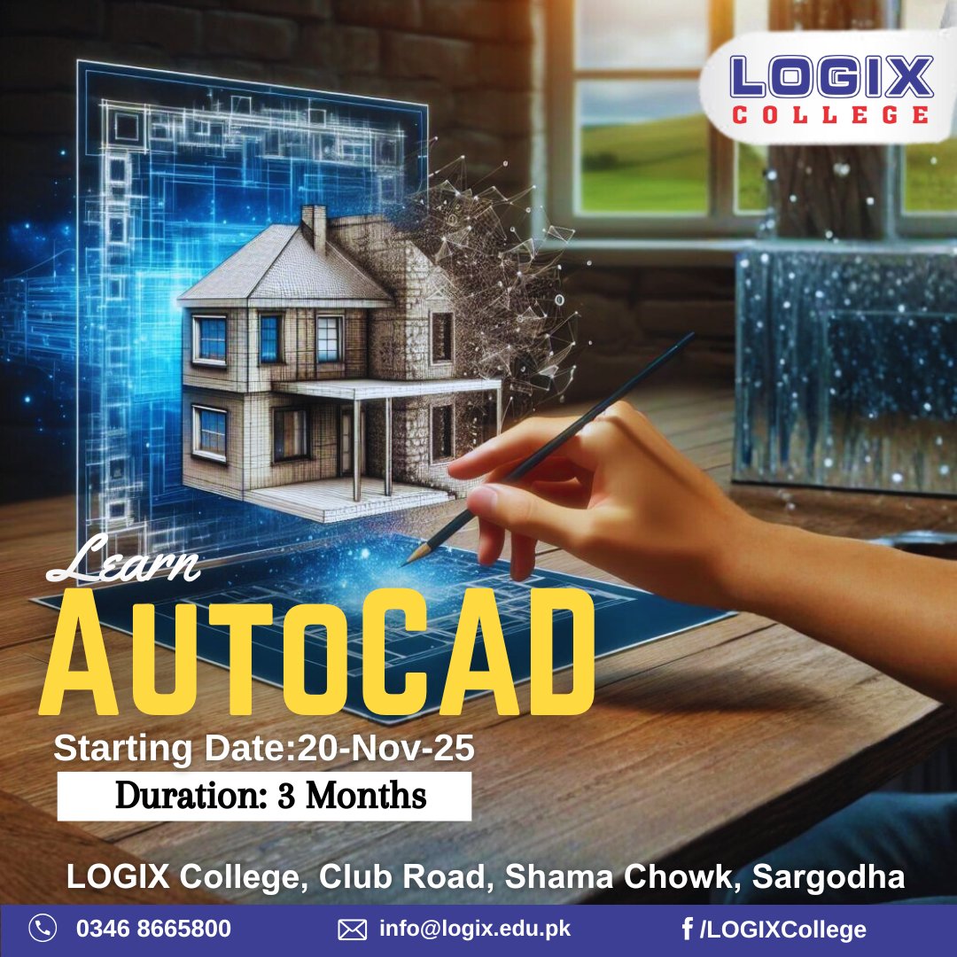 logixcollege's tweet image. 🚀 Master AutoCAD — Turn Your Ideas Into Reality!
LOGIX College brings you a professional AutoCAD Course, perfect for students, engineers, architects, and anyone passionate about design &amp;amp; drafting.

▶️ Facebook: /LOGIXCollege

Transform your creativity into professional design