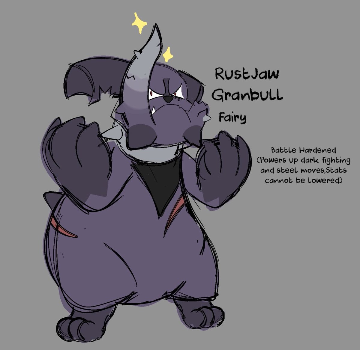 Another Deviant as a treat.
After harsh treatment from humans and forced to fend for itself the once loyal and timid granbull wanders the streets defending weaker pokemon and aggressively scaring off humans that get near it.
